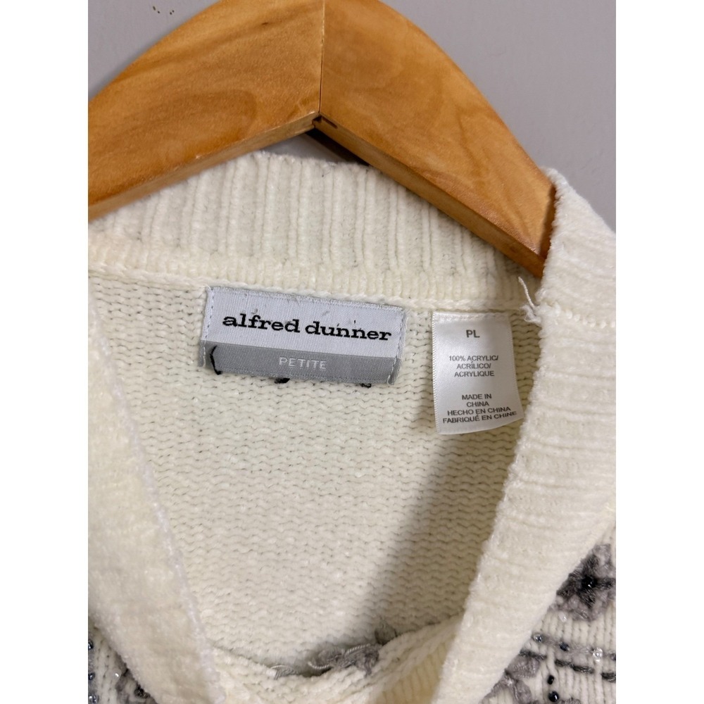 Alfred Dunner Petite Mock Neck Embellished Sweater Cream Ivory Beaded Sequins PL - Picture 3 of 4